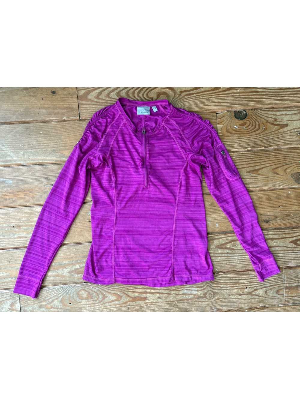 Athleta Women's Small Purple Long Sleeve Half-Zip Athletic Top with Arm Pocket